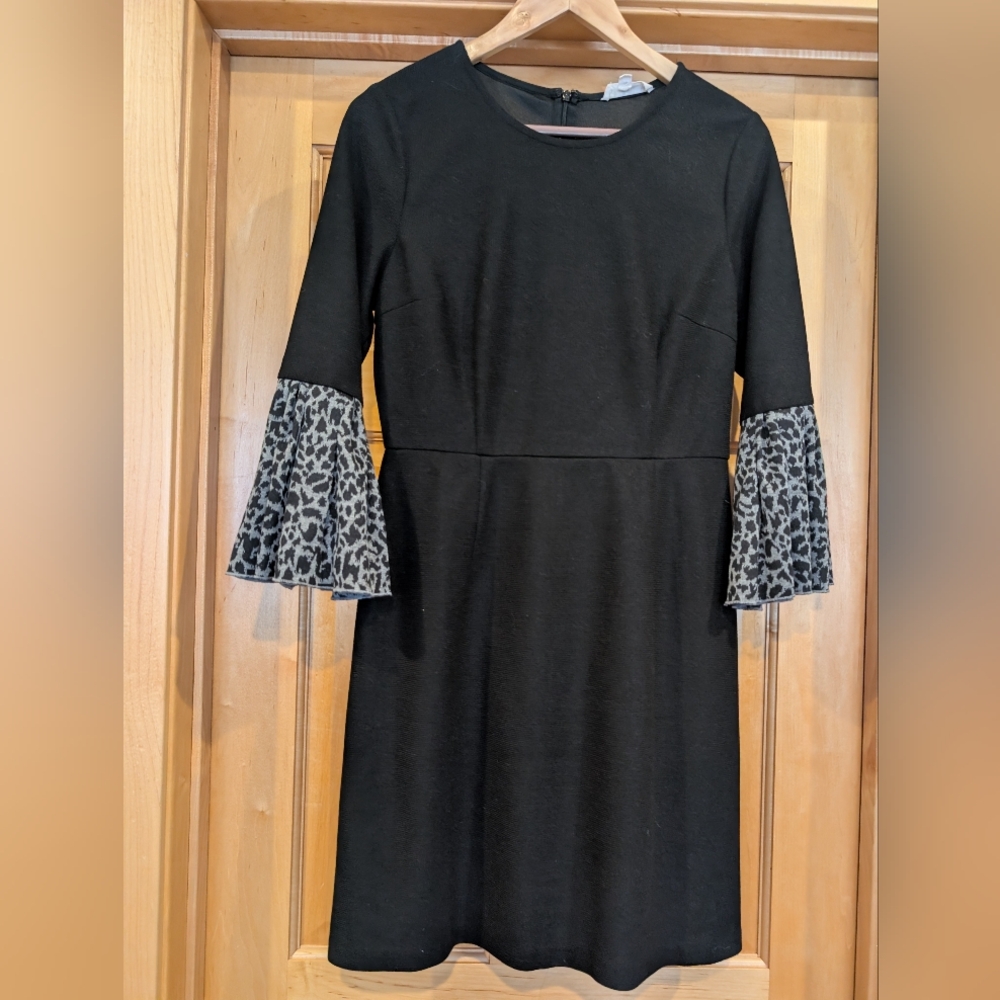 THML Black Dress with Leopard Print Sleeves